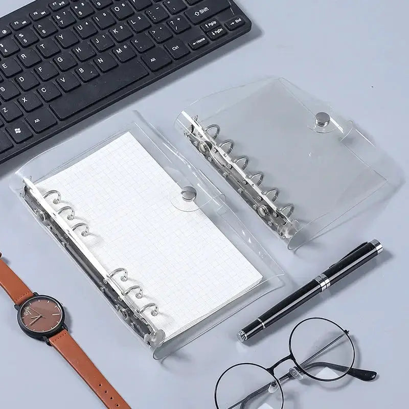Binder covers by Simples Market, transparent soft PVC 6-ring for A5/A6/A7 with snap closure, set of 2