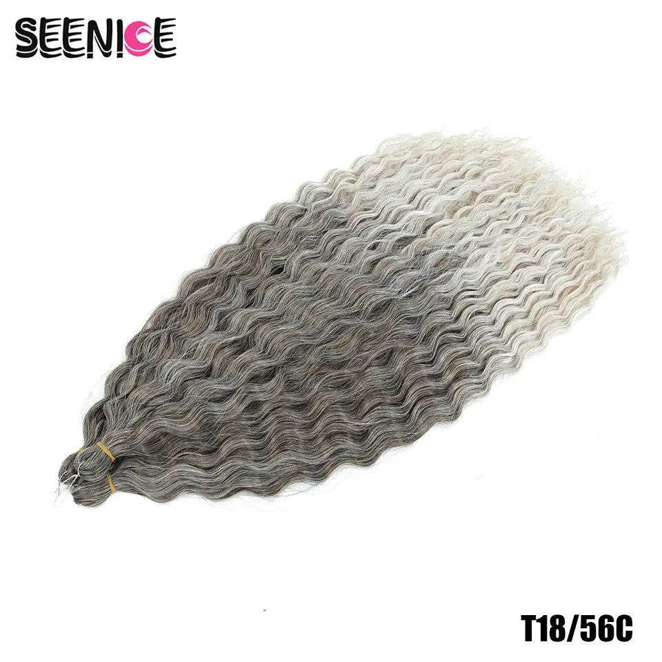 Seenice Ariel Curl Water Wave crochet hair extension, 22in Afro ombre gray synthetic braids