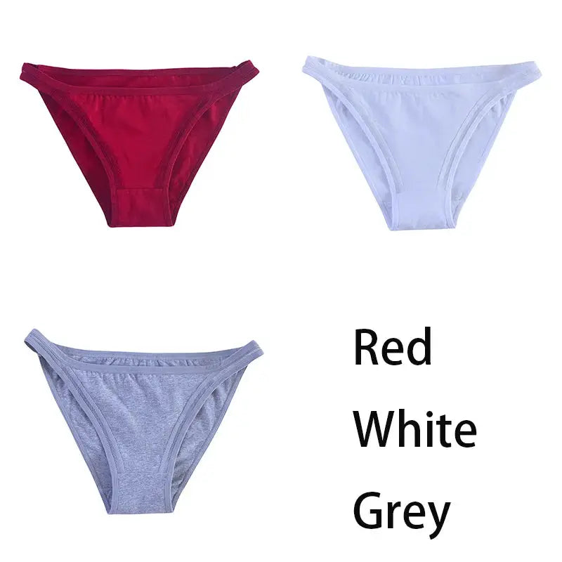 3-pack women's cotton bikini panties in red, white, and grey by Simples Market