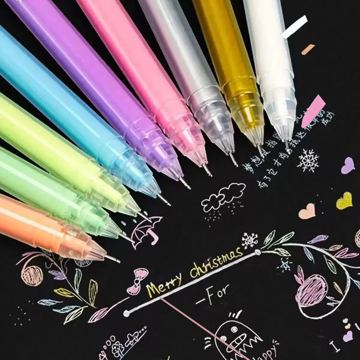 Simples Market 12-color gel pen set with translucent barrels and fine 0.5mm tips