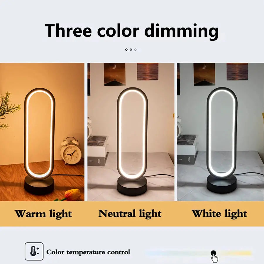Bedroom Ring Night Lamp with three-color dimming LED in warm, neutral, and white light.