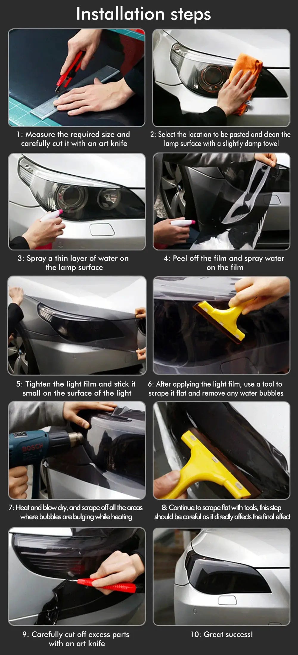 Yellow car light tint vinyl film sheet by Simples Market, waterproof self-adhesive car accessory