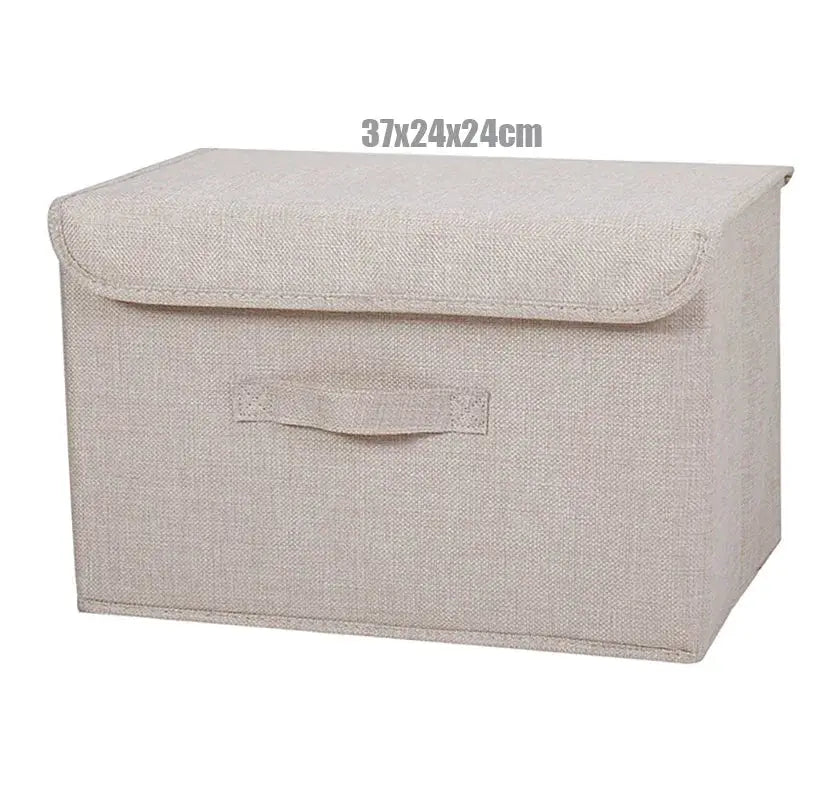 Simples Market beige cotton-linen fabric storage box with lid, foldable bin for toys or laundry, 37x24x24 cm