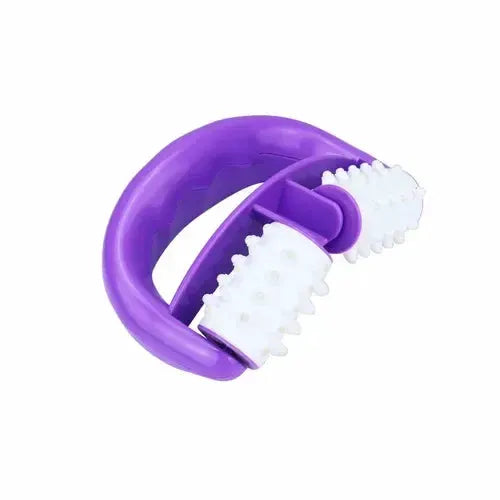 Anti cellulite roller massager handheld by Simples Market, purple handle with white textured rollers