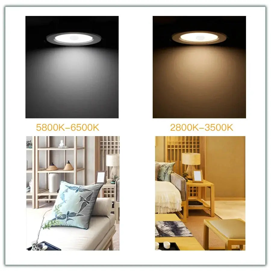 Simples Market PIR motion sensor LED downlight; 4-pack with 5800–6500K and 2800–3500K temps for living room and bedroom