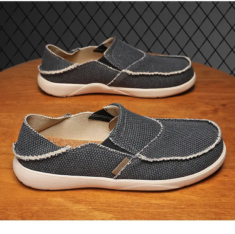 Simples Market men's canvas slip-on loafers, gray denim-textured fabric, lightweight casual shoes 2 pairs