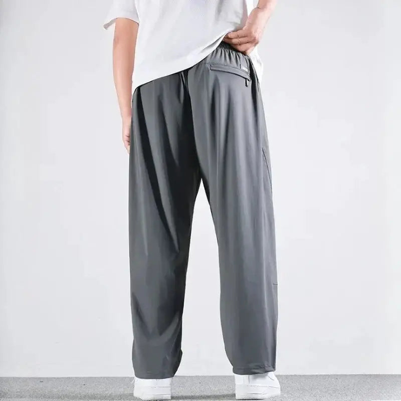 Men's 10XL casual loose-fit straight pants with elastic waist in dark gray