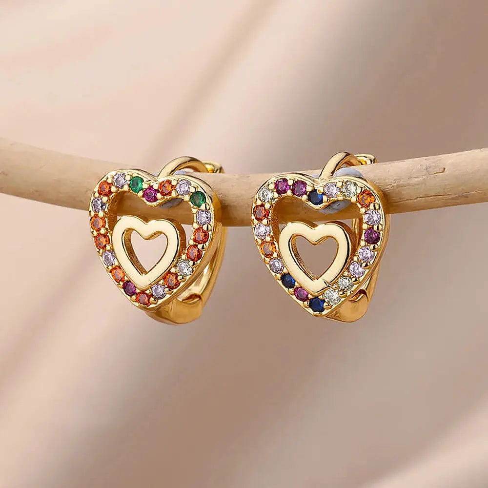 Hollow Zircon Heart Earrings For Women Stainless Steel Gold Color Jewelry Gift Free Shipping Luxury Wedding Accessory