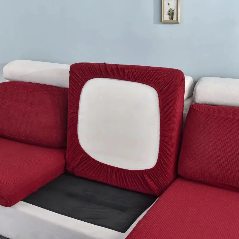 Simples Market thick elastic red sofa cushion cover with ruched edges