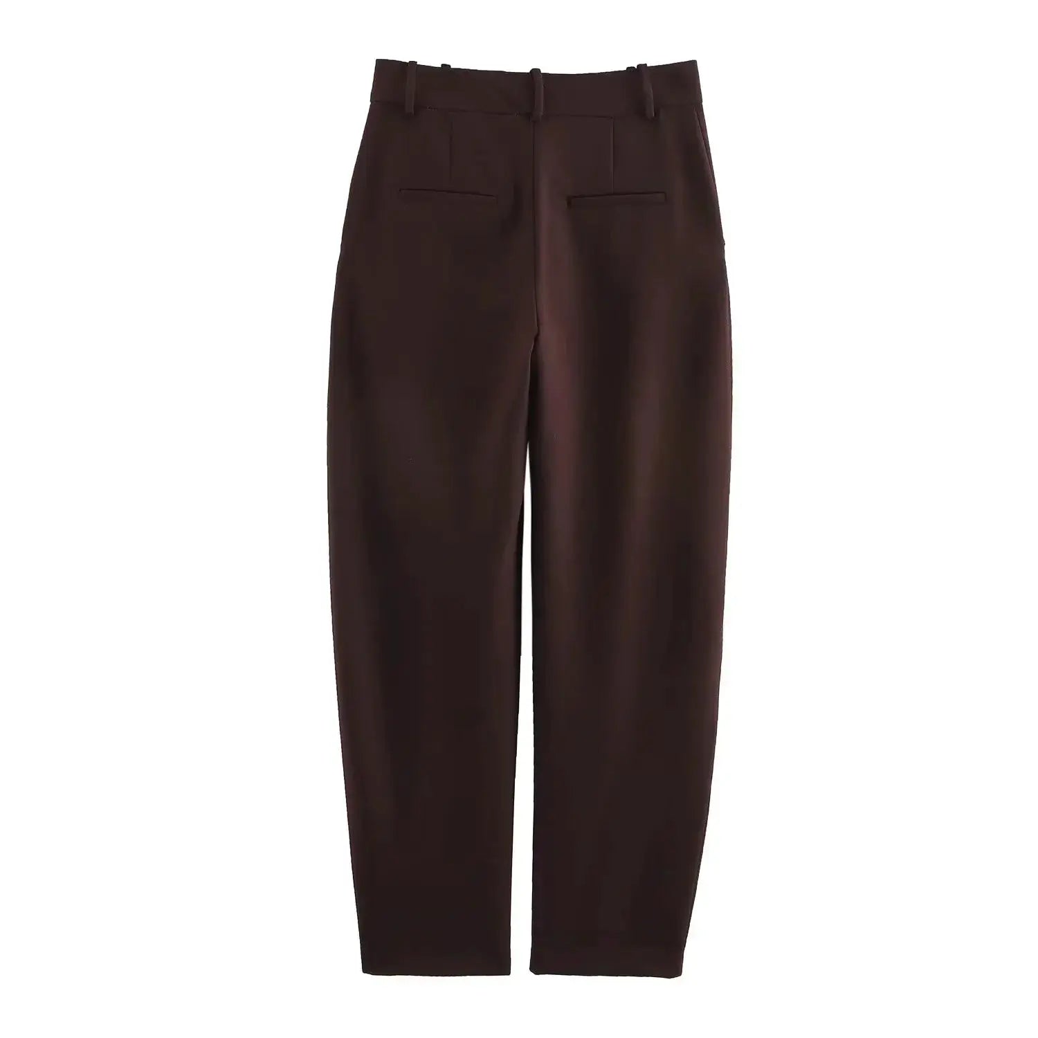 Pants - brown women's straight-leg trousers with belt loops and back welt pockets