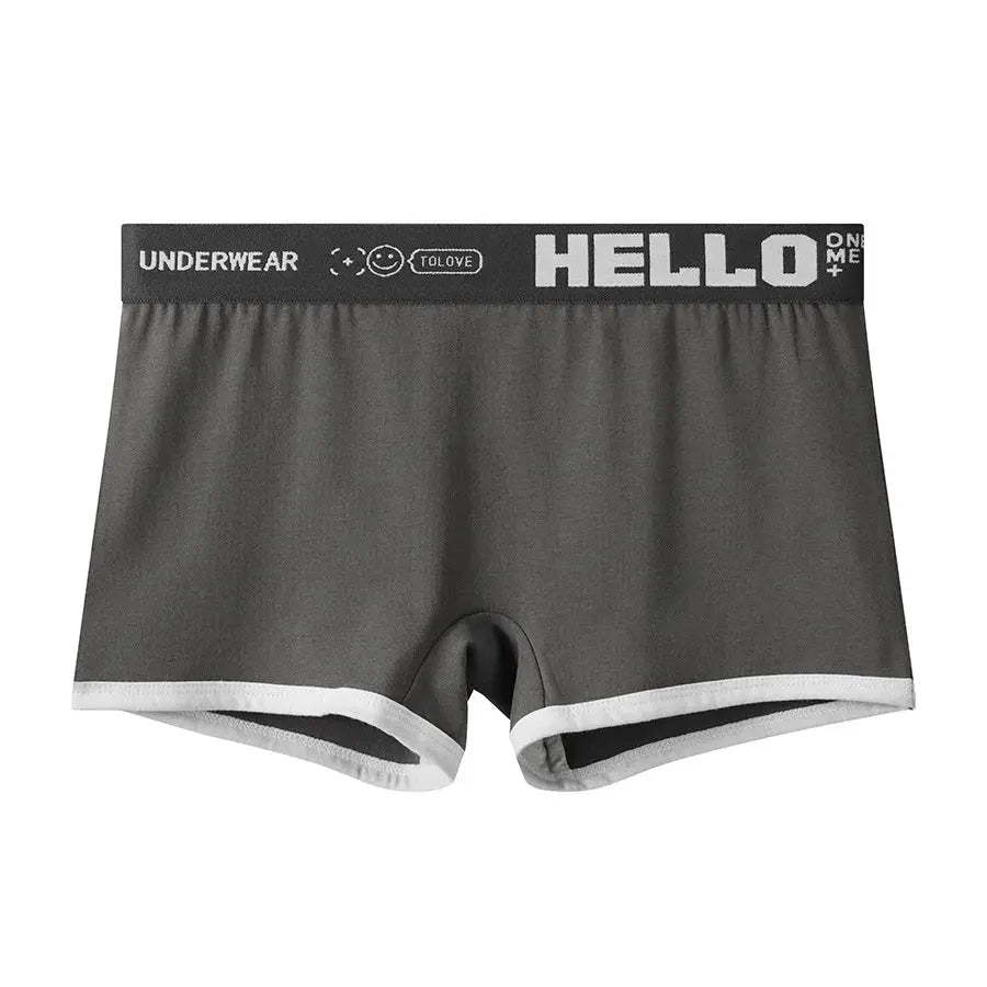 Gray cotton women's boyshorts with a white-trim waistband.