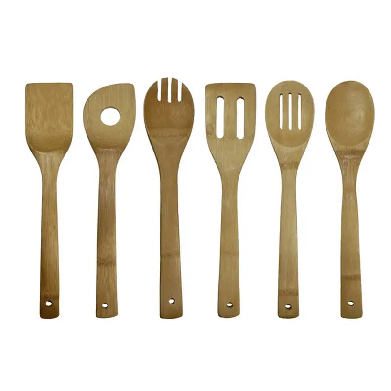 Eco Bamboo 6 Piece Kitchen Utensil Set With Spoons And Spatulas Durable Eco Friendly Cooking Tools