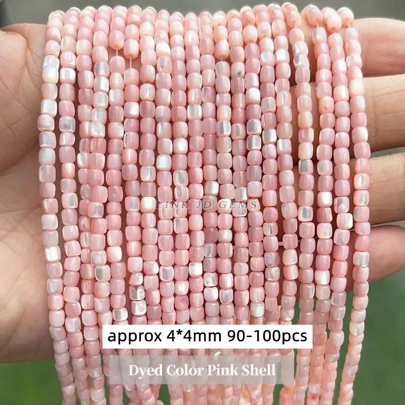 Pink dyed shell beads, approx 4x4mm, 90–100 pcs loose spacer beads for DIY jewelry making.