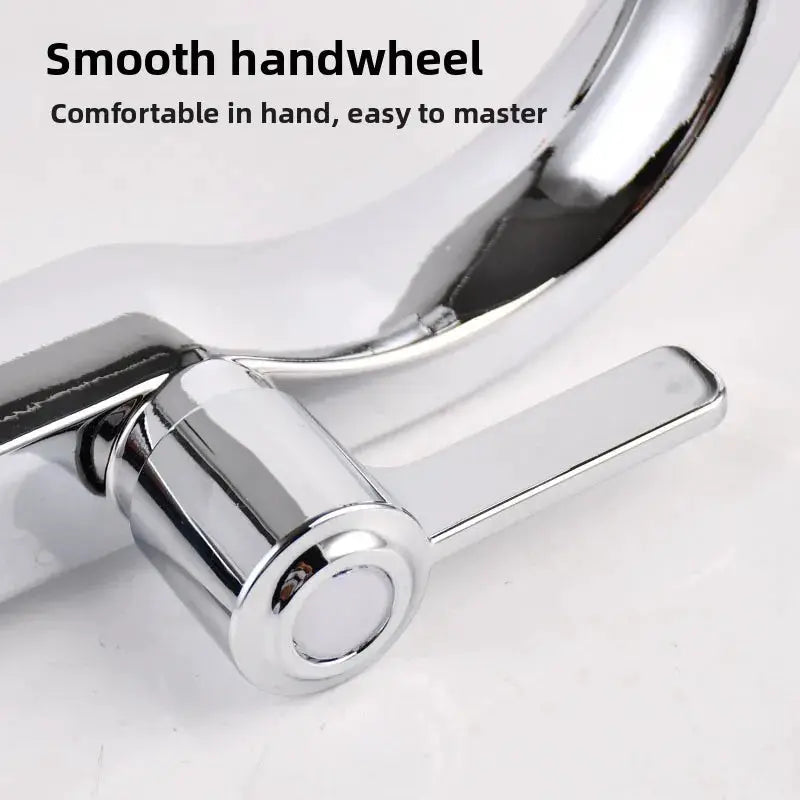 Chrome deck-mounted basin faucet with a single lever handle