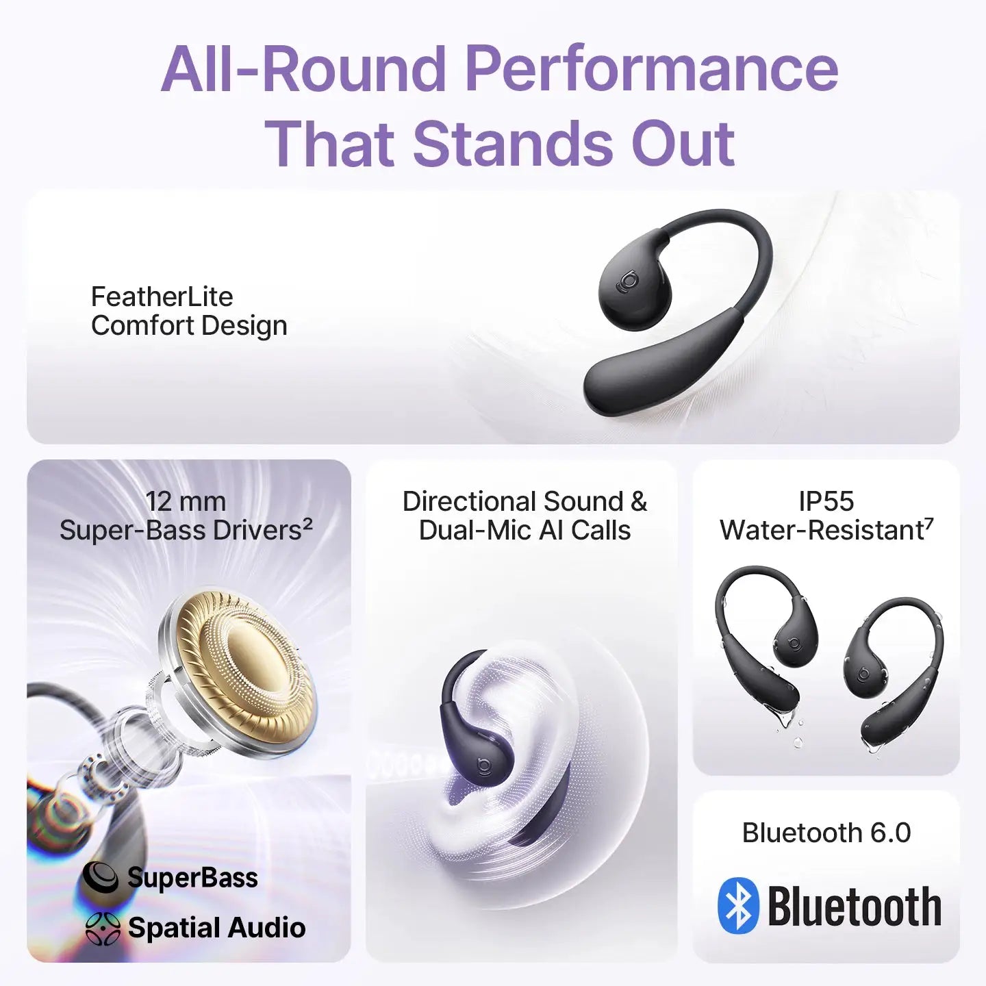 Baseus BF1 Lite open-ear sport wireless earphones with earhooks in black