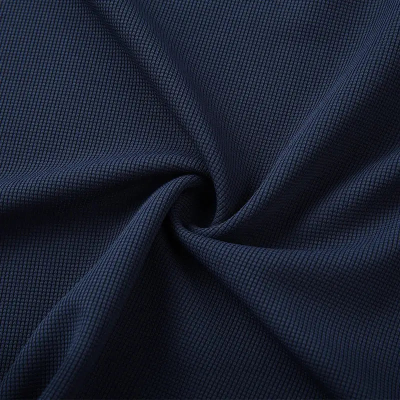 Men's polo shirt navy blue fabric texture close-up