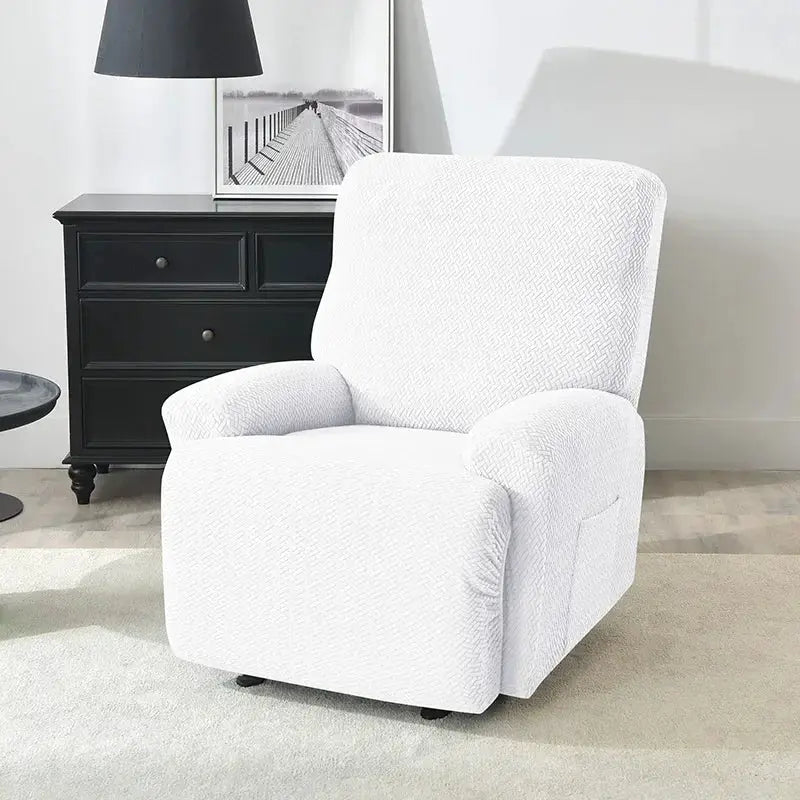 Simples Market jacquard stretch recliner chair cover in white; elastic, non-slip, split-arm slipcover