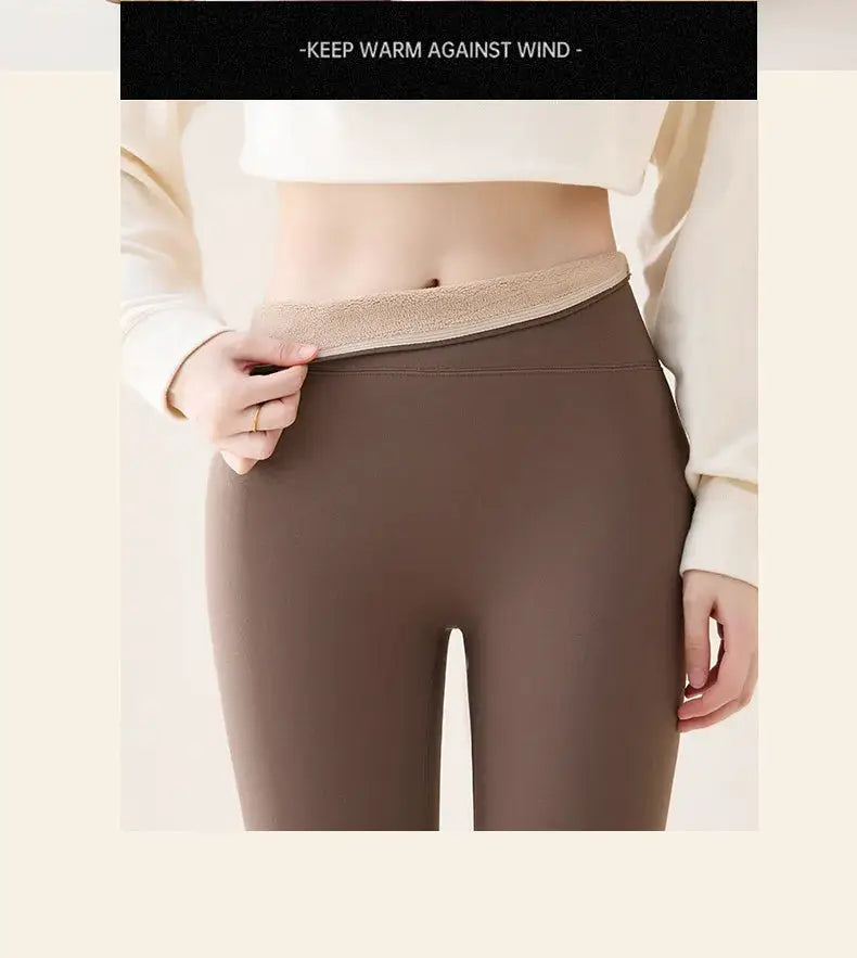 BIVIGAOS high-waist fleece sharkskin leggings, brown, seamless and warm, Simples Market