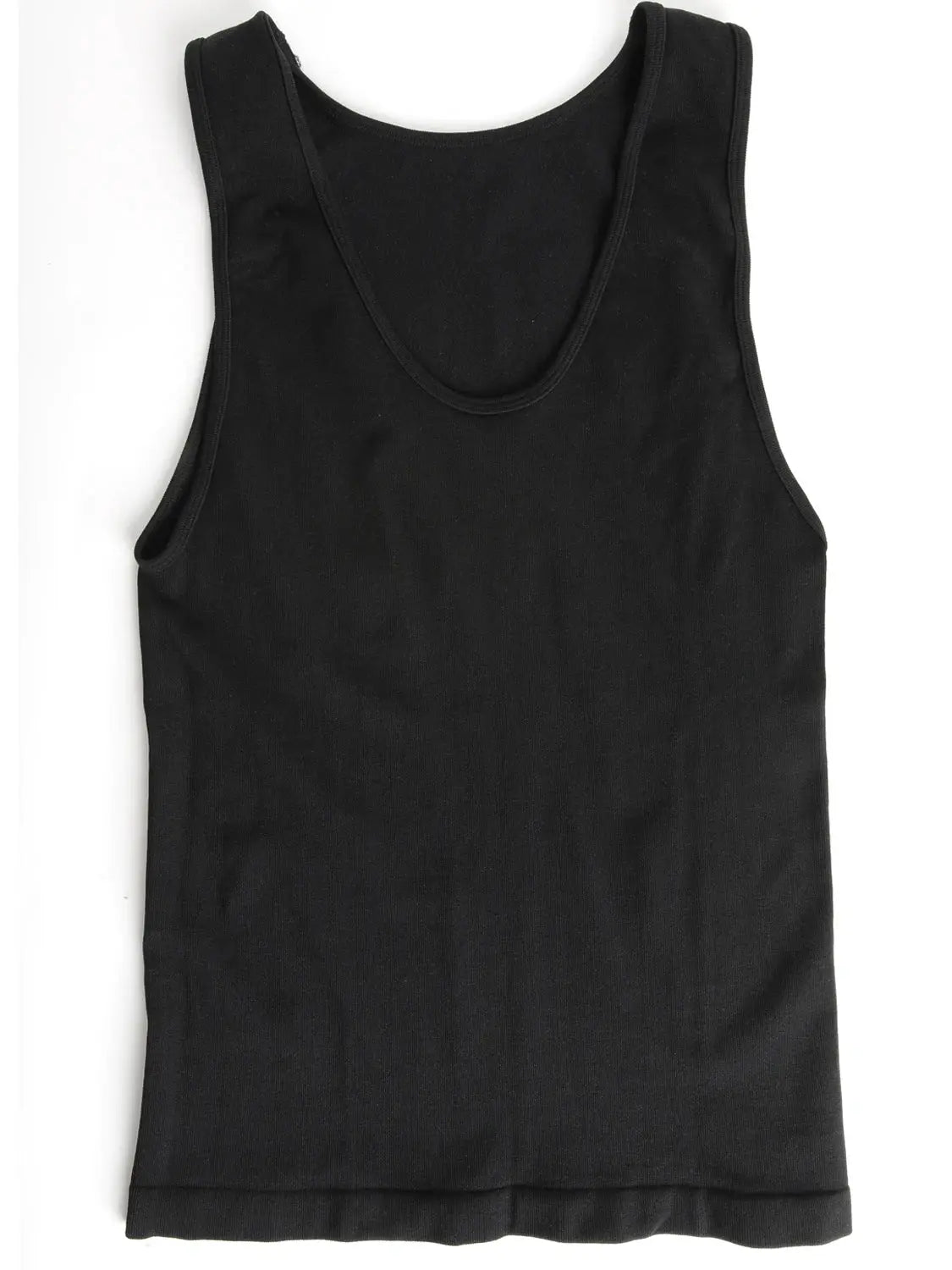 Men's black shapewear tank top; sleeveless compression undershirt