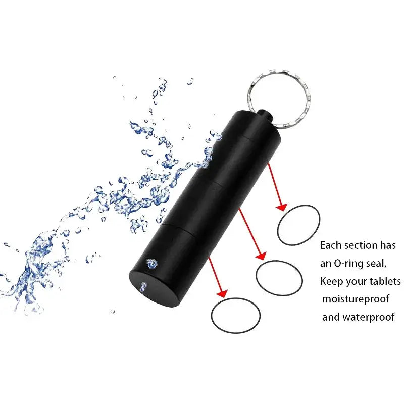 Mini portable aluminum waterproof pill box with three sealed compartments and key ring