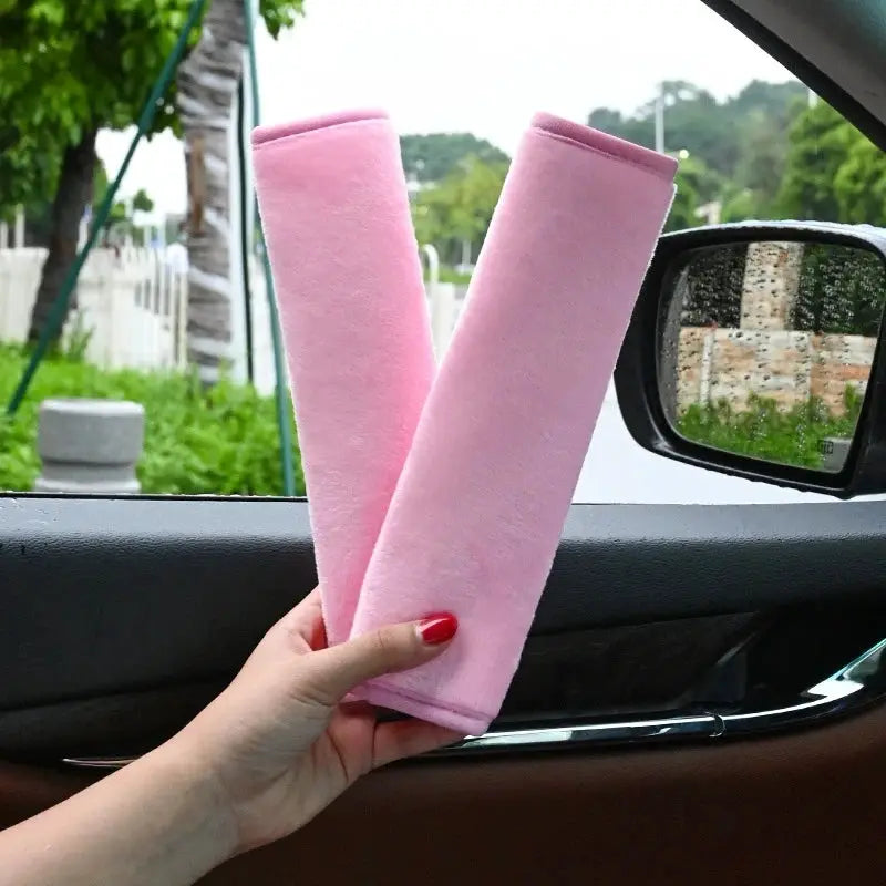 2-pack pink plush seat belt covers for car shoulder belts