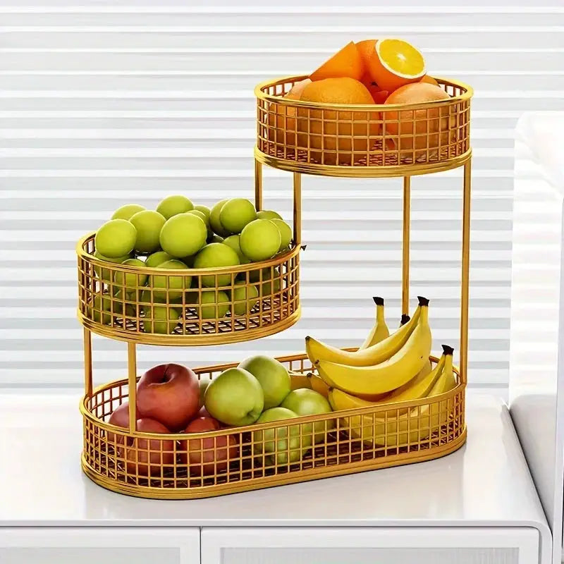 Stainless Steel Round Multi Layer Fruit Basket Display Rack Kitchen