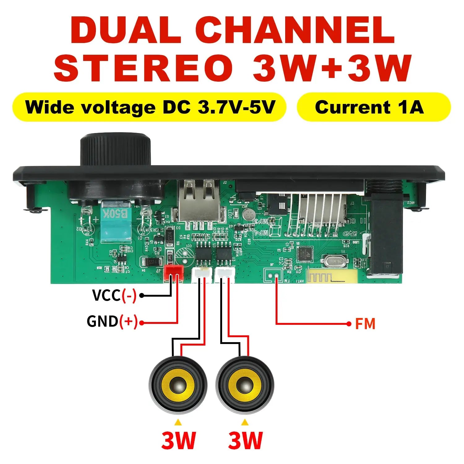 DC 5V Bluetooth 5.0 MP3 Decoder Board 6W Amplifier MP3 Player Support Call Recording 3.5mm USB TF FM For Car Speaker