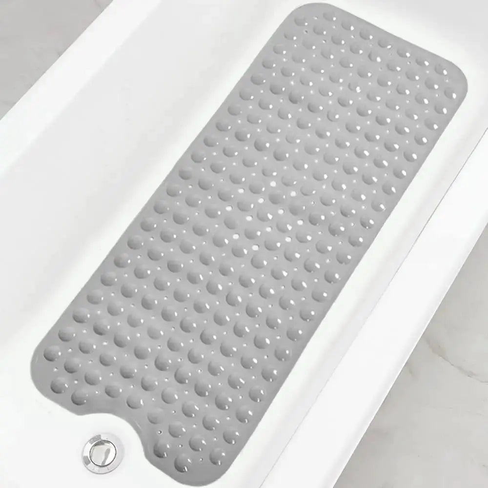 Simples Market bathtub mat, gray, extra-long 40x16 in, non-slip with suction cups and drain holes