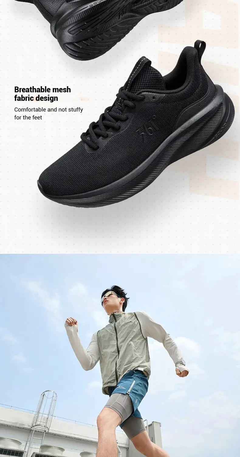 361 Degrees Fengye 5.0 running shoes, black breathable mesh upper, lightweight wear-resistant soft sole