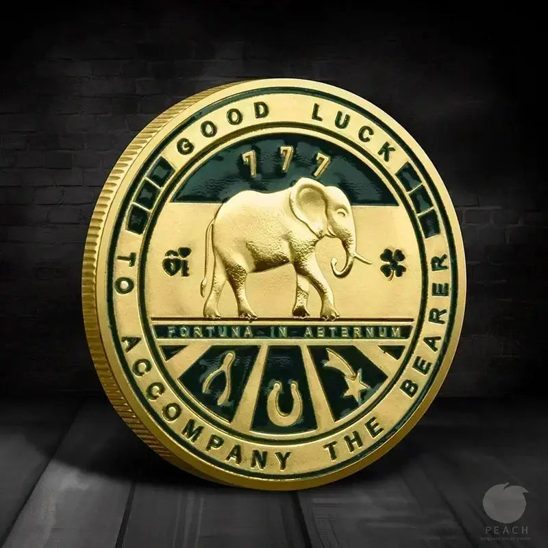 Double Sided Lucky Coin From Four Leaf And Elephant Collection Commemorative Coin For Happiness Success Health And Peace