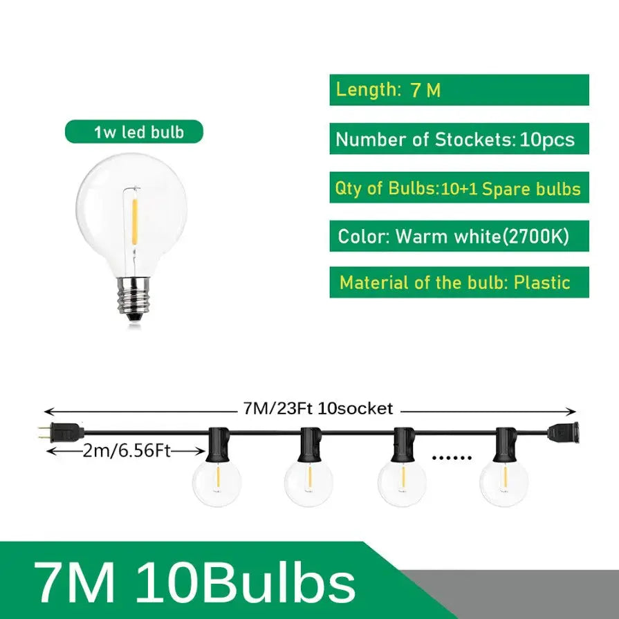 Dual Voltage 110V 220V Outdoor LED G40 Festoon Fairy String Lights For Patio Garden Wedding Street Party Decoration
