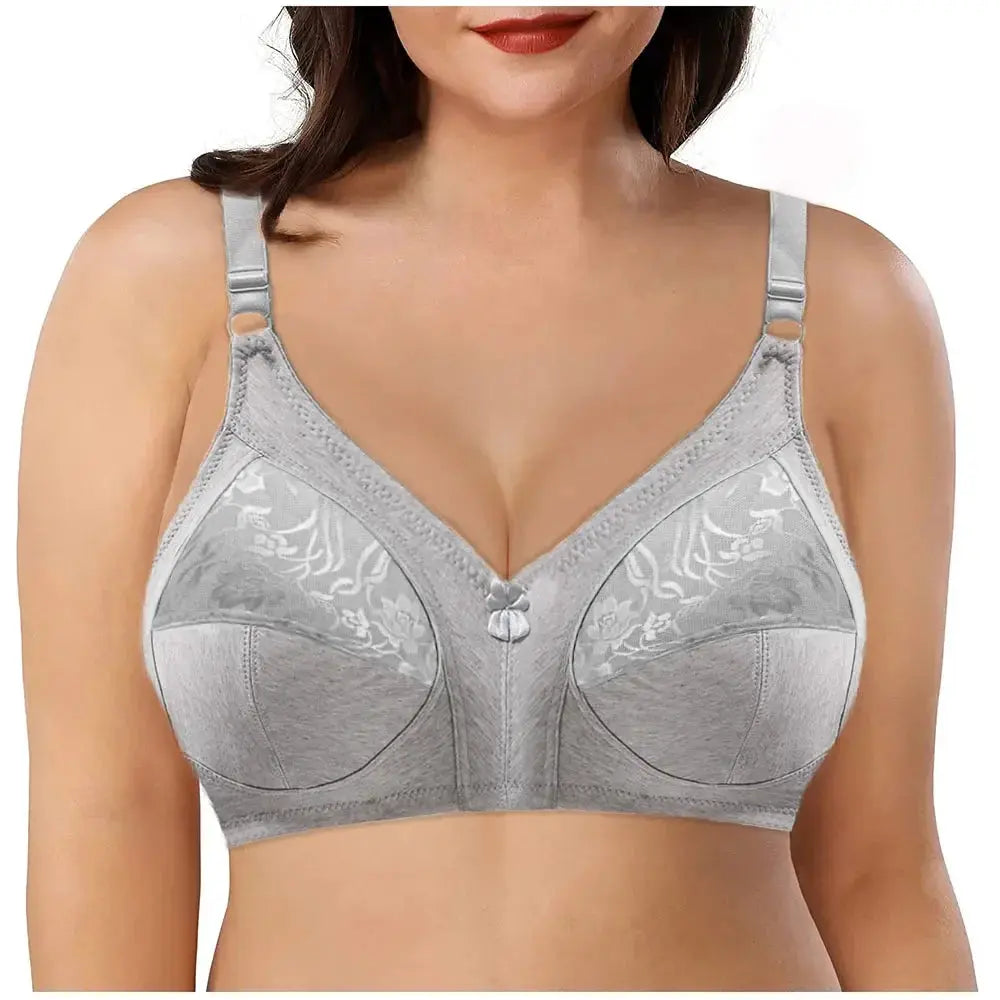 Large size bra from Simples Market, gray lace, non-padded full-coverage underwire