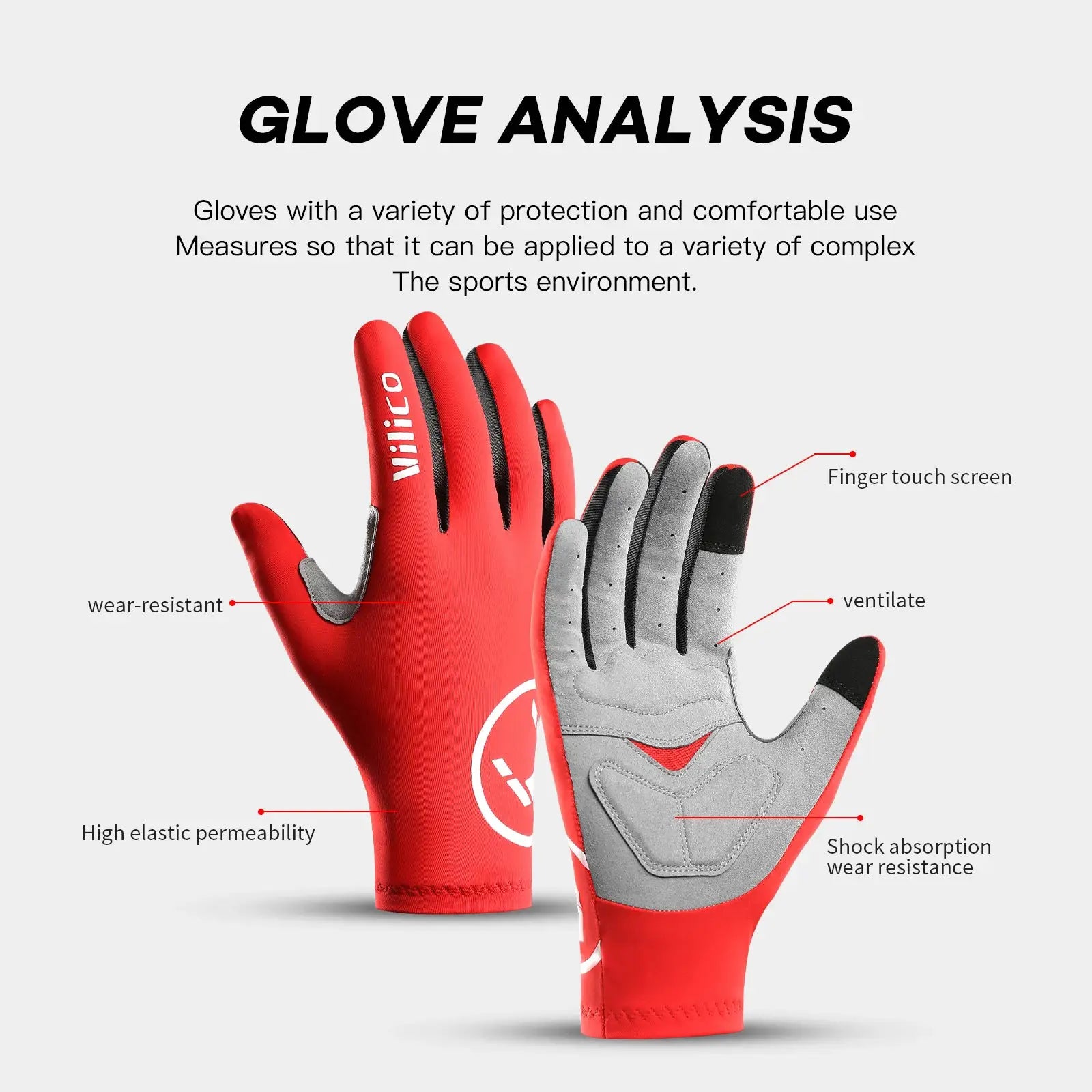 Vilico Professional Outdoor Cycling Gloves With Sensitive Touch Screen Shock Absorption Anti Slip Wear Resistant
