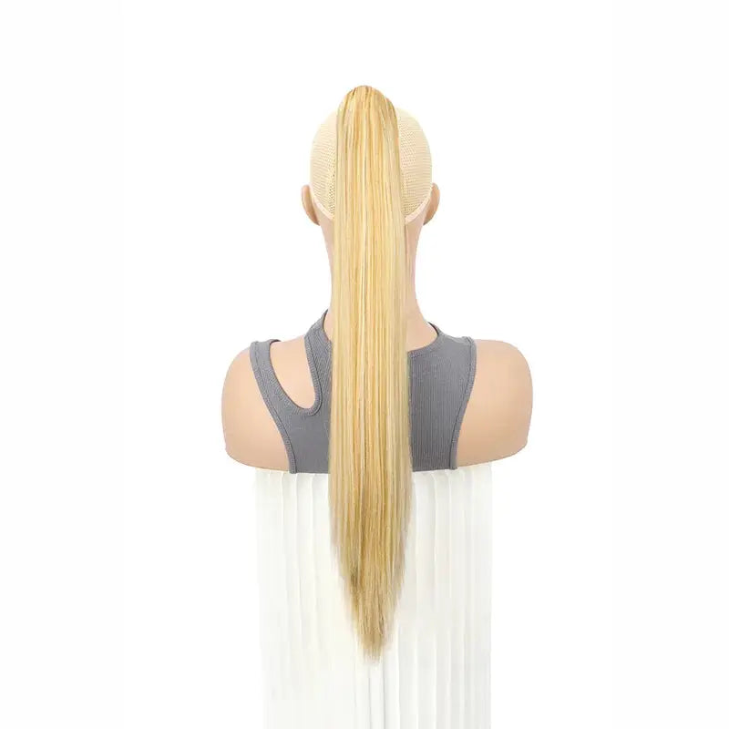 Clip-on ponytail hair extension, 24-inch synthetic straight blonde, heat resistant