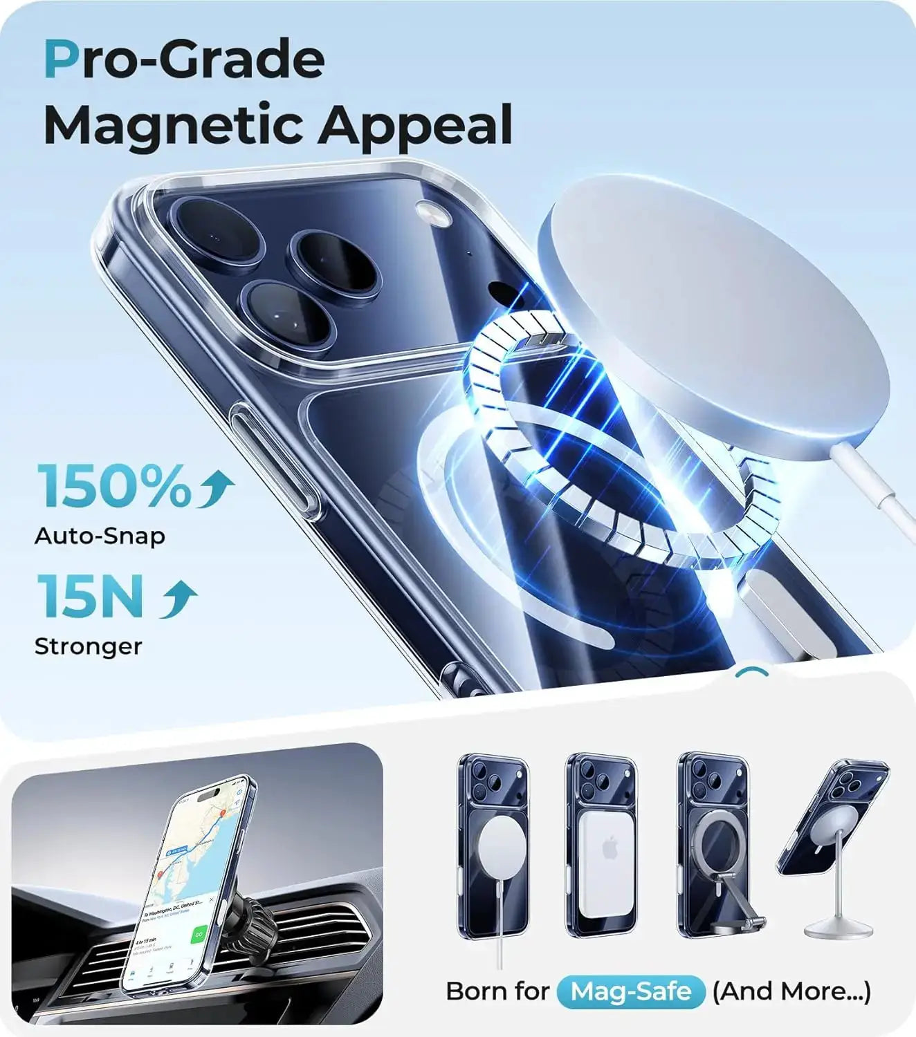 Transparent magnetic MagSafe iPhone case by Simples Market with wireless charging