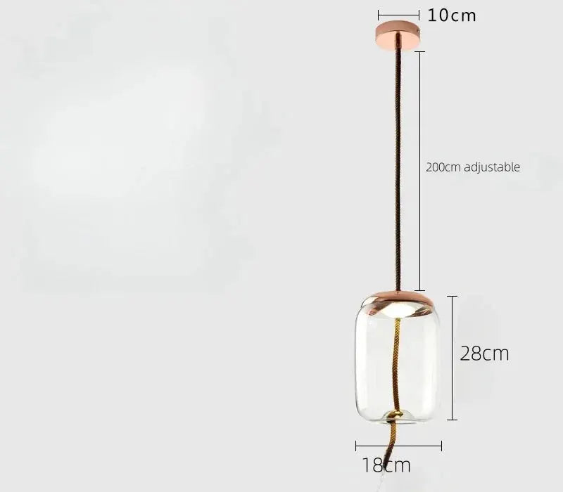 New Minimalist Pendant Lamp, blue glass shade with hemp rope and copper finish, 200 cm adjustable cord