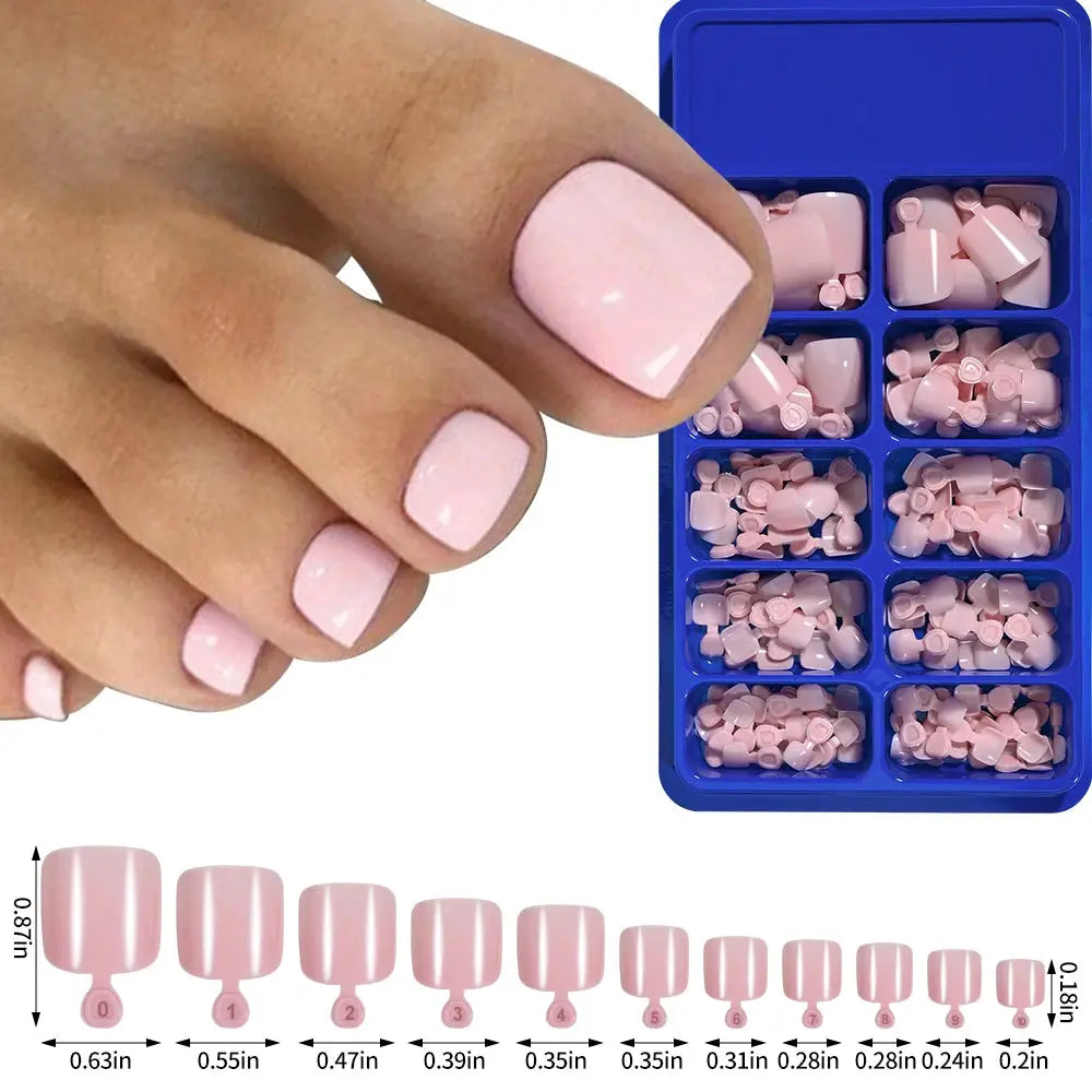 Glamour Nail Natural White Press On Toenails 100Pcs Full Cover Square Acrylic False Nails Kit For Salon Pedicure