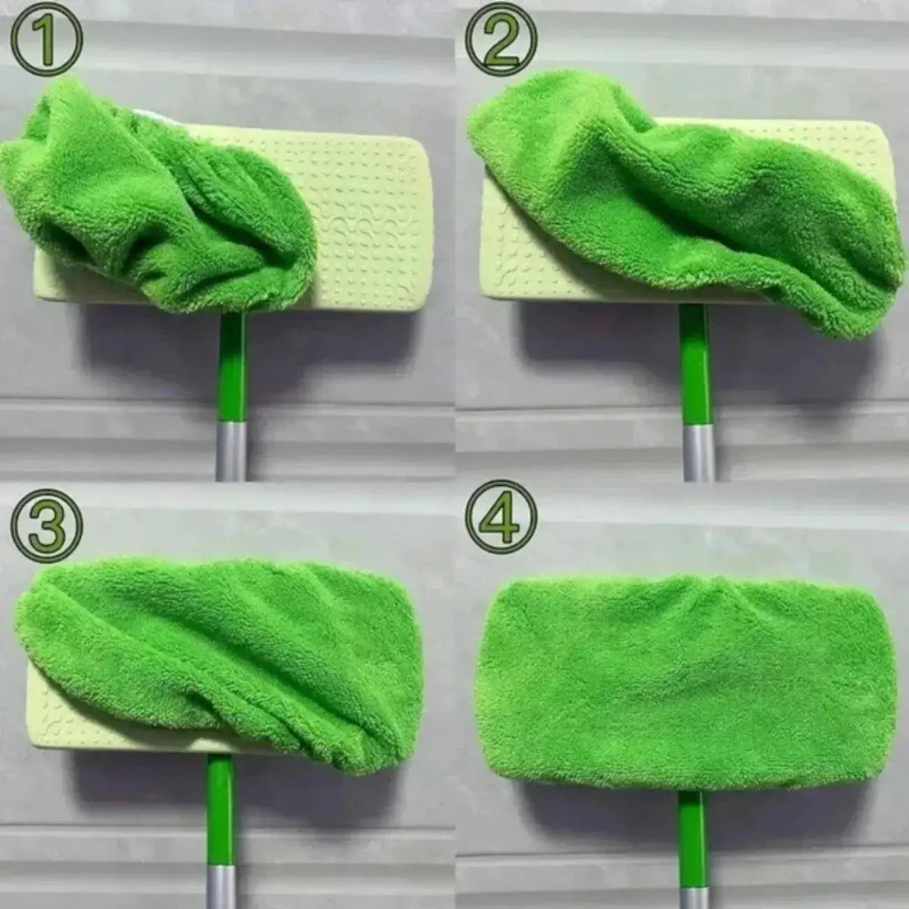 Eco-Friendly Mop Cover Set by Simples Market, 6-pack washable flat mop pads in green microfiber