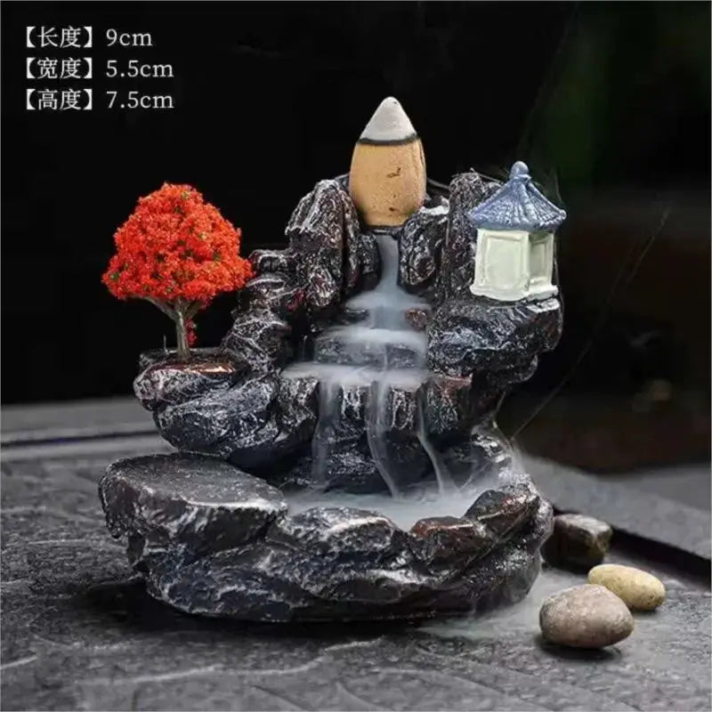 Incense Burner Mountain River Waterfall Backflow Zen Censer Holder for Home Decor