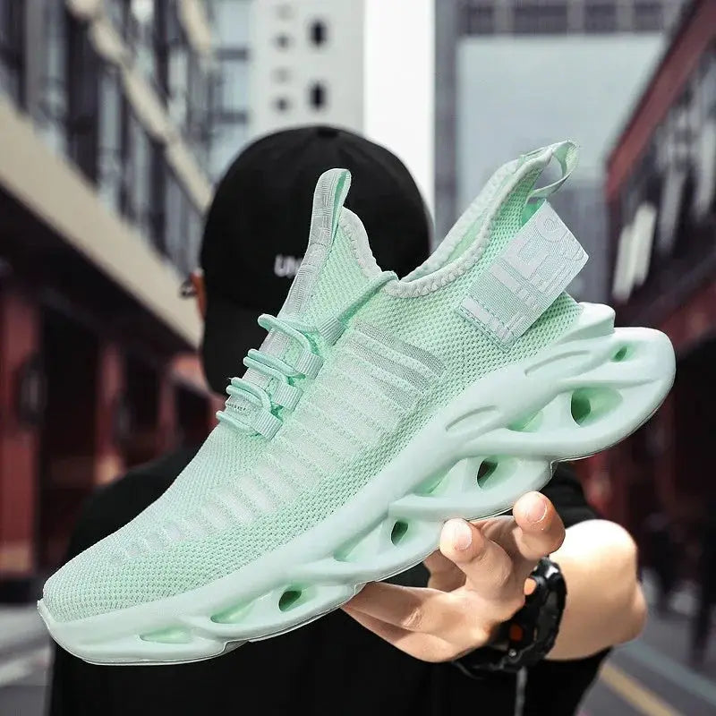 MAEDEF men's mint green breathable mesh platform sneakers by Simples Market