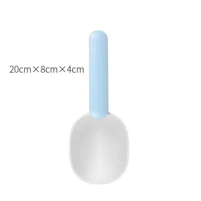 Multifunctional Dog And Cat Food Shovel Spoon With Measuring Cup Sealed Bag Clip Curved Ergonomic Design Easy To Clean