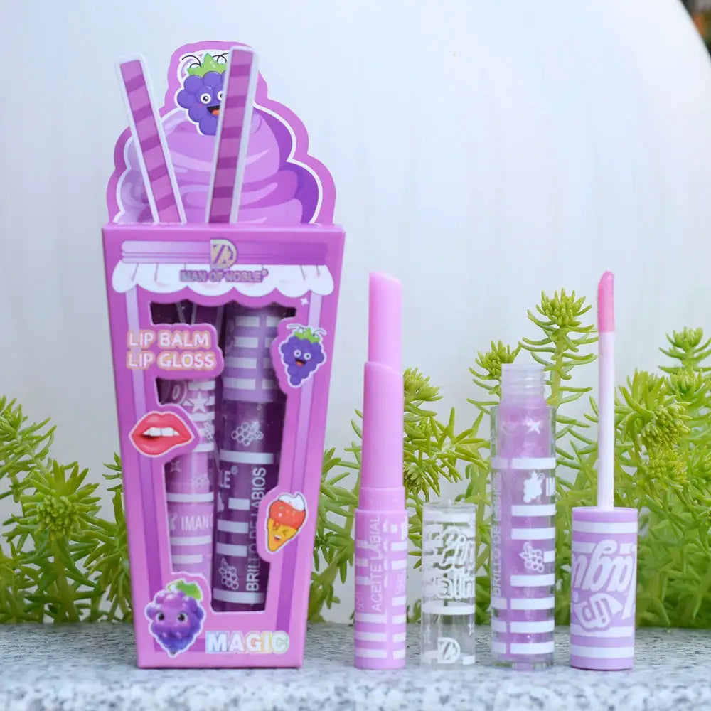 Cute Ice Cream Lip Gloss And Lip Balm Set Waterproof Long Lasting Natural Moisturizing Lips