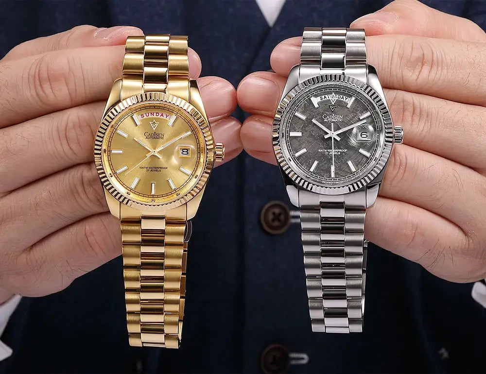 CADISEN DD40 men's automatic wristwatch, gold-tone and silver stainless steel, two watches