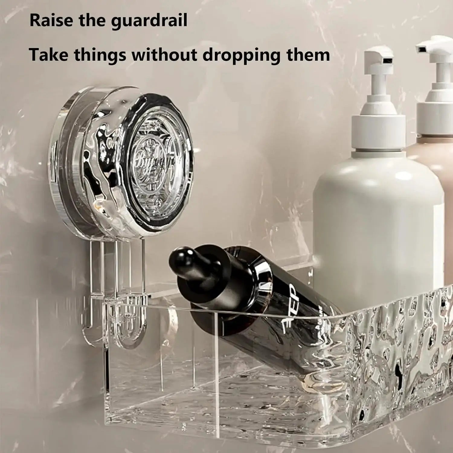 Simples Market clear corrugated suction cup bathroom shelf with glacier pattern, no-drill installation