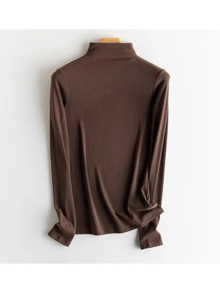 SuyaDream Women Silk Viscose Thermal Base Layer Top With Turtleneck For Warmth And Style