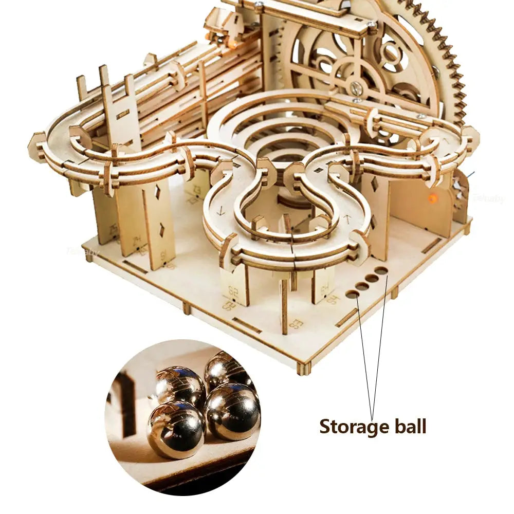 3D Wooden Puzzle Mechanical Model Building Kit Marble Run Set With 4 Balls For Adults And Kids Gift