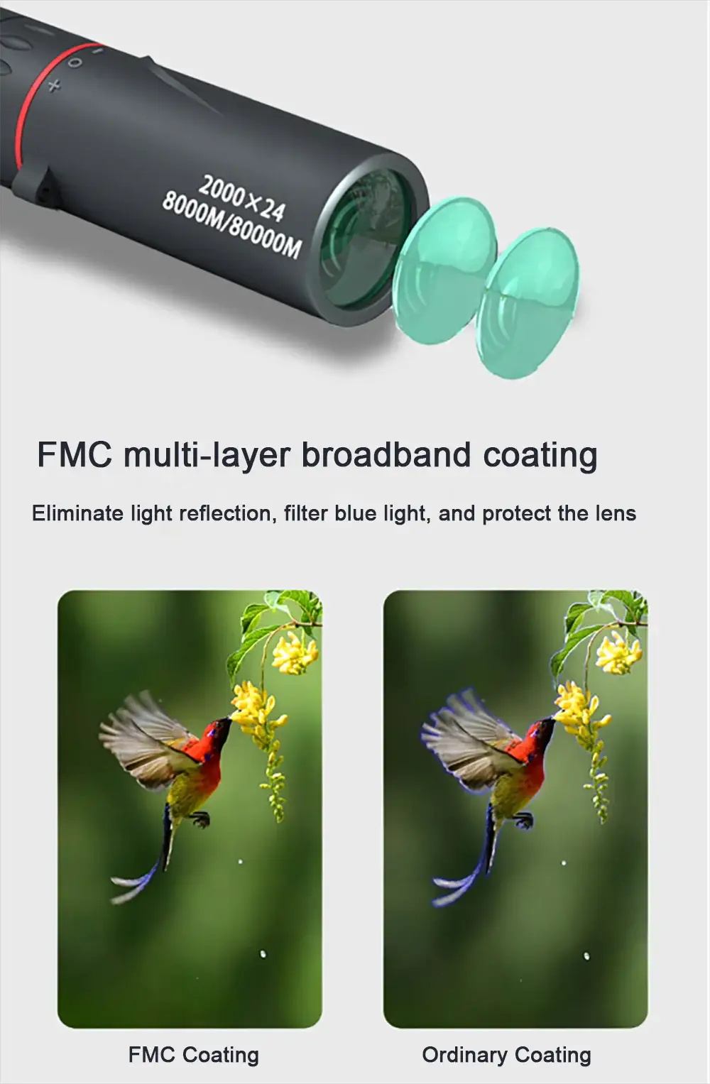 Simples Market 2000X24 monocular telescope with FMC coating and phone adapter