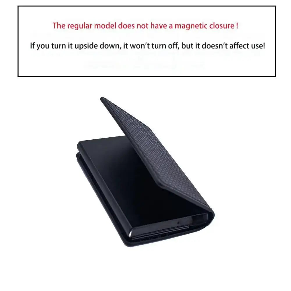 Anti-theft RFID card holder wallet by Simples Market in black PU leather; minimalist slim design.