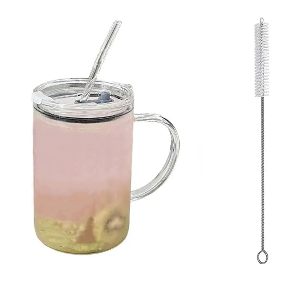 1000ML Glass Tumbler With Lid And Straw For Coffee And Cold Drinks