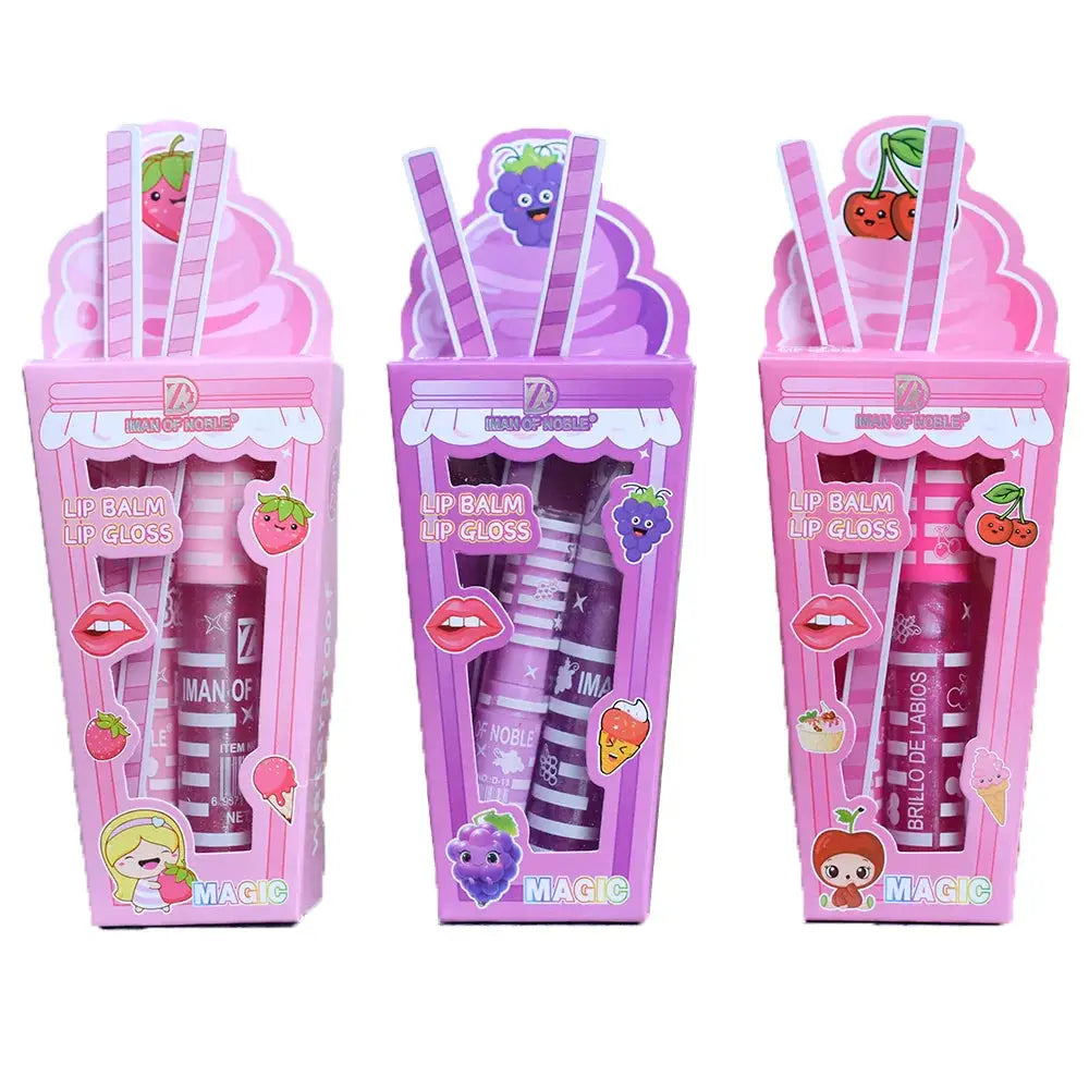 Cute Ice Cream Lip Gloss And Lip Balm Set Waterproof Long Lasting Natural Moisturizing Lips